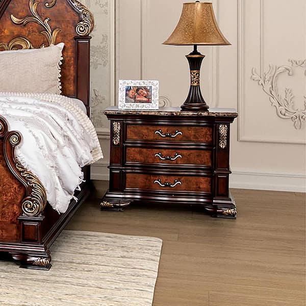 Furniture of America Gurando Dark Cherry and Oak 2 Drawer 32.5 in. W Nightstand IDF N7422CH N