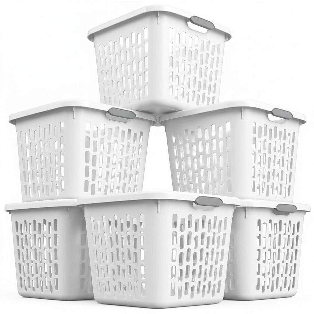 White 13 x 19 x 18 Rectangle Plastic Laundry Basket (6-Pack