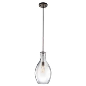 Everly 17.75 in. 1-Light Olde Bronze Transitional Shaded Kitchen Pendant Hanging Light with Clear Glass