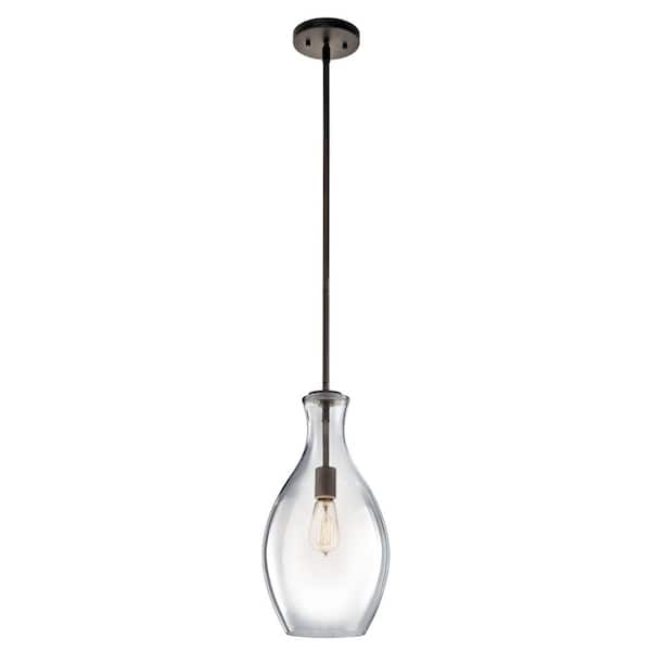 KICHLER Everly 17.75 in. 1-Light Olde Bronze Transitional Shaded Kitchen Pendant Hanging Light with Clear Glass