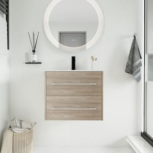23.80 in. W x 18.10 in. D x 20.20 in. H Single Sink Wall Mount Bath Vanity in White Oak with White Resin Top