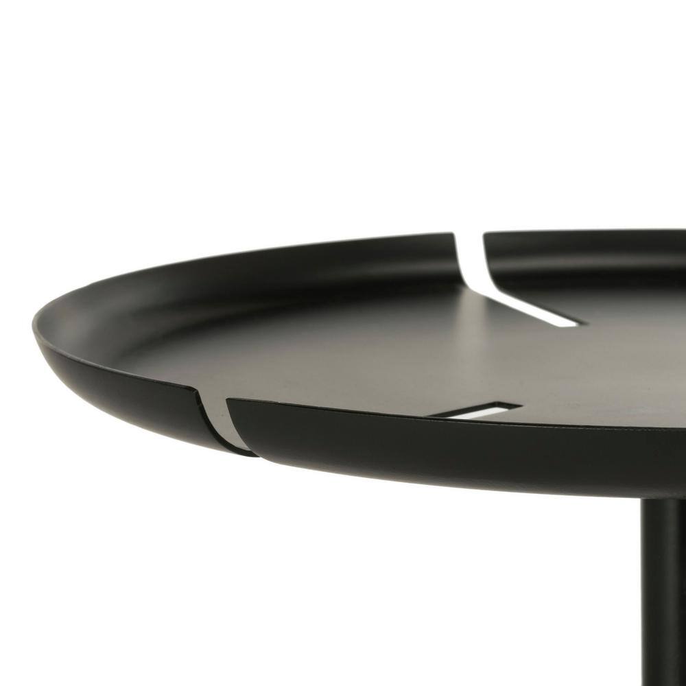 Matte Black Round Wood and Metal Side Table