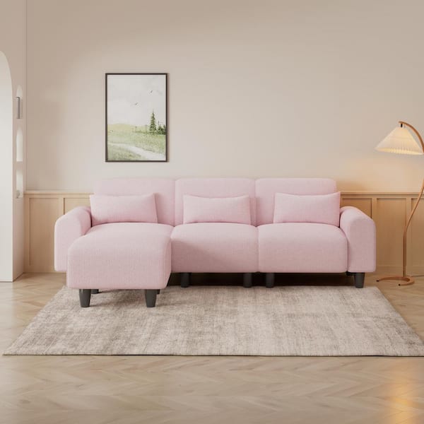 Z-joyee 84.6 in. Wide Round Arm Teddy Creative Fabric L-shaped Modern Sofa in Pink