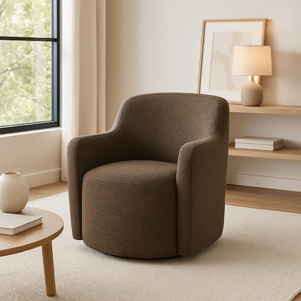 Brown Fabric Arm Chair with Tight Back