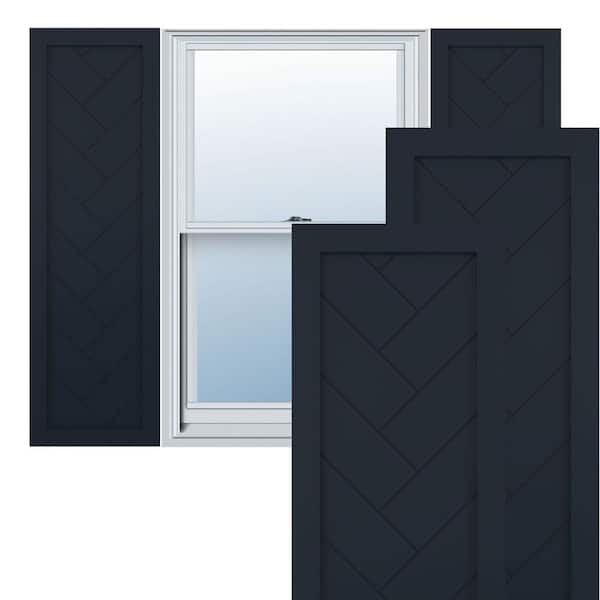 Ekena Millwork 12 in. x 34 in. PVC Single Panel Herringbone Modern Style Fixed Mount Board and Batten Shutters Starless Night Blue