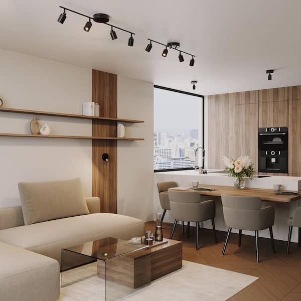 Shura Black 4-Light Track Light with Rotatable Heads, Integrated LED Bulbs, 4 ft. Track Lighting Kit, 3500K, 1820 Lumens