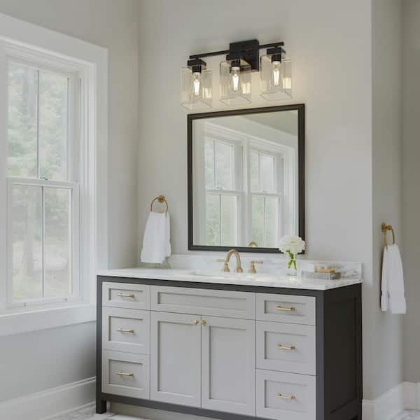 YANSUN 15.75 in 3-Light Matte Black Modern Vanity Light with