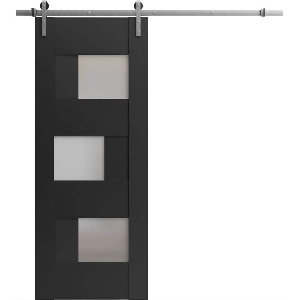 Assembly Required 24 in. x 96 in. 1-Panel Frosted Glass Black Matte Wood Sliding Barn Door with Hardware Kit price history on PriceWatchPro