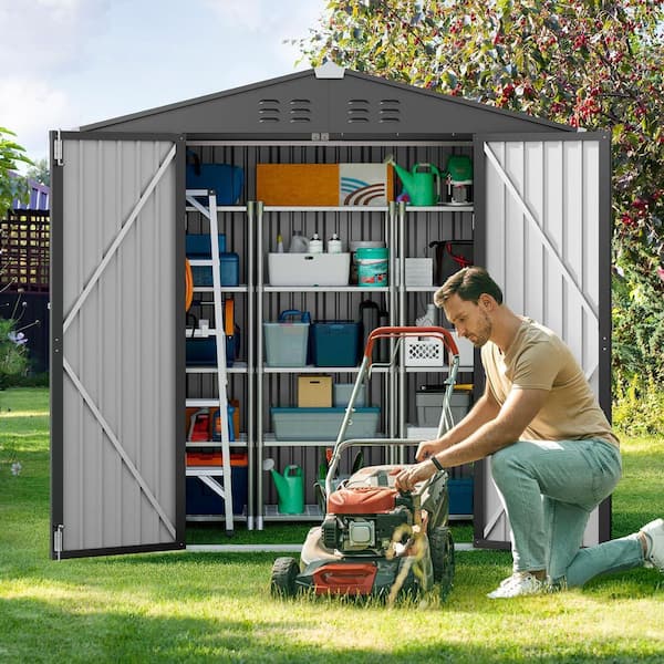 Lofka 8 ft. W x 6 ft. D Outdoor Storage Metal Shed with Double