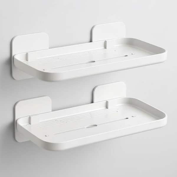 8.6 in. W x 4.7 in. D White No Drill Adhesive Decorative Wall Shelf for Kitchen Bathroom, Floating Shelf 2-Piece