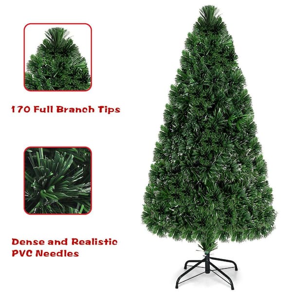 5FT/1.5M Artificial Green Xmas Tree with Metal Stand Light Snowflakes and Top Star COSTWAY 5FT Fibre Optic Christmas Tree Multicoloured Christmas Decoration and Gift 
