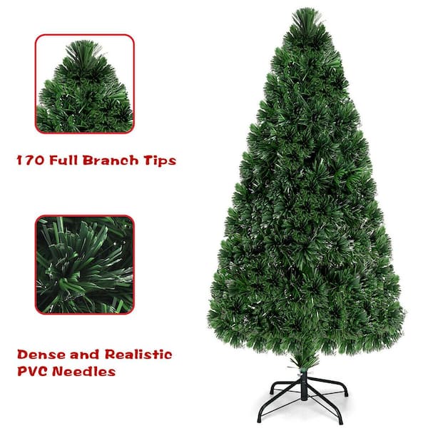 Costway 5 ft. Pre-Lit Fiber Optic Artificial PVC Christmas