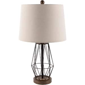 Mokarabia 24 .5 in. Black Indoor Table Lamp with Beige Barrel Shaped Shade