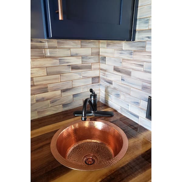 Dual Mount Round Copper 14 in. 0-Hole Bar Sink in Polished Copper with 2 in. Drain Opening Dual Mount Round Copper 14 in. 0-Hole Bar Sink in Polished Copper with 2 in. Drain Opening