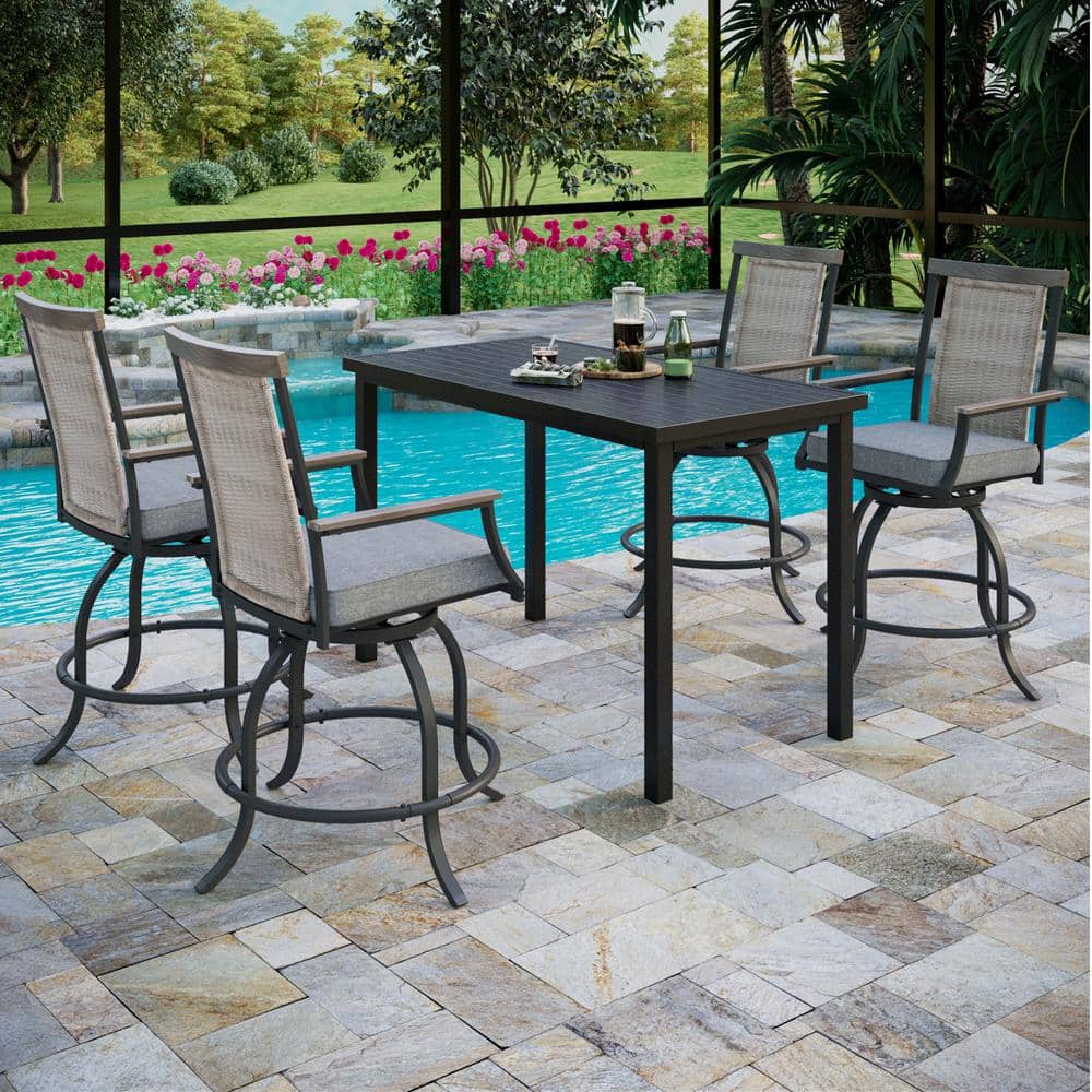 5-Piece Wicker Rectangle Bar Height Outdoor Dining Set with Gray Cushions price history on PriceWatchPro