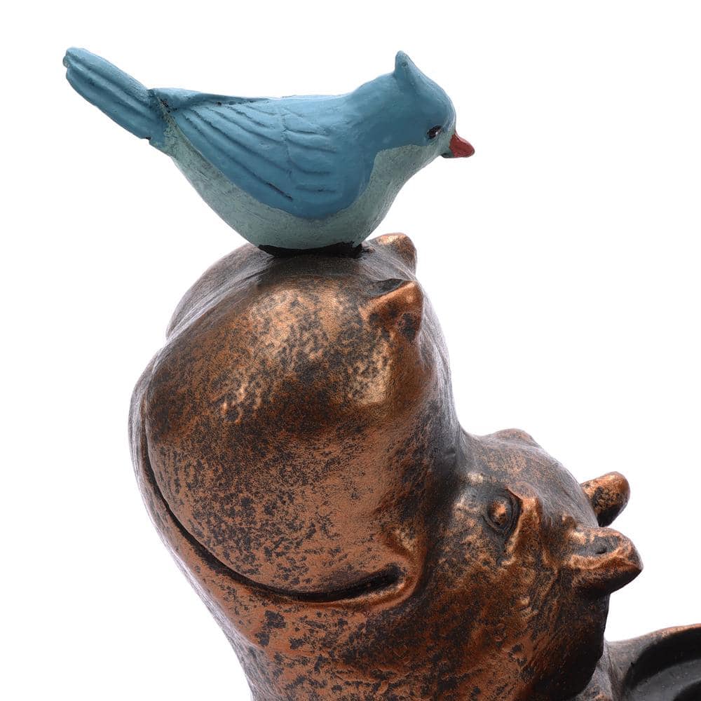 Brown Hippo and Blue Bird MGO Flower Pot Planter