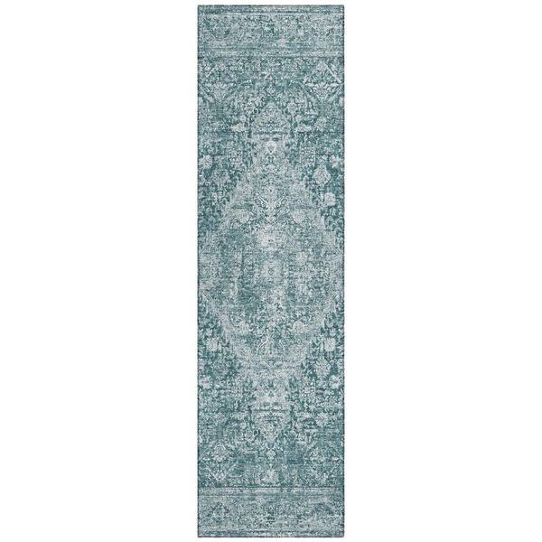 Chantille Machine Washable Indoor/Outdoor Abstract ACN3171 Teal 2 ft. x 7 ft. Runner Rug