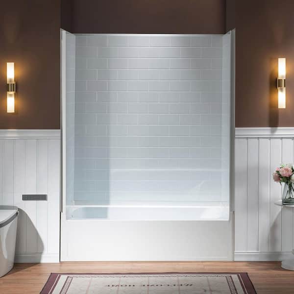 60 in. L x 32 in. W x 81 in. H Alcove Bathtub and 4-Piece Surround Combo Kit with Left Drain in White