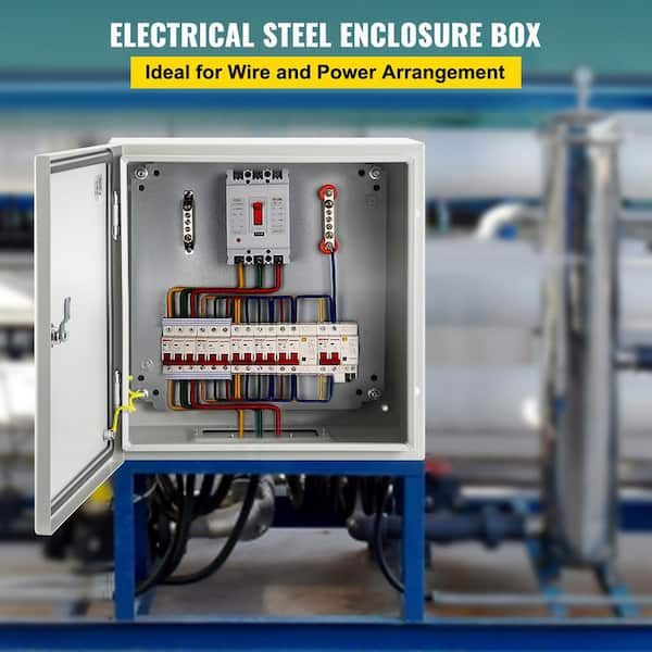 16 x 16 x 6 in. NEMA Steel Enclosure, IP66 Waterproof and Dustproof Electrical Box, with Mounting Plate, NEMA 4X, Steel