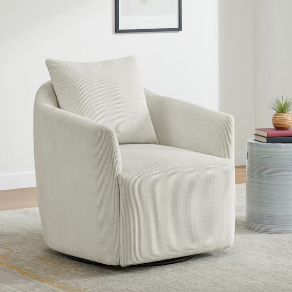 Spruce & Spring Hester Beige Fabric Swivel Arm Chair Modern Accent Chair with Removable Back Cushion for Living Room and Bed Room