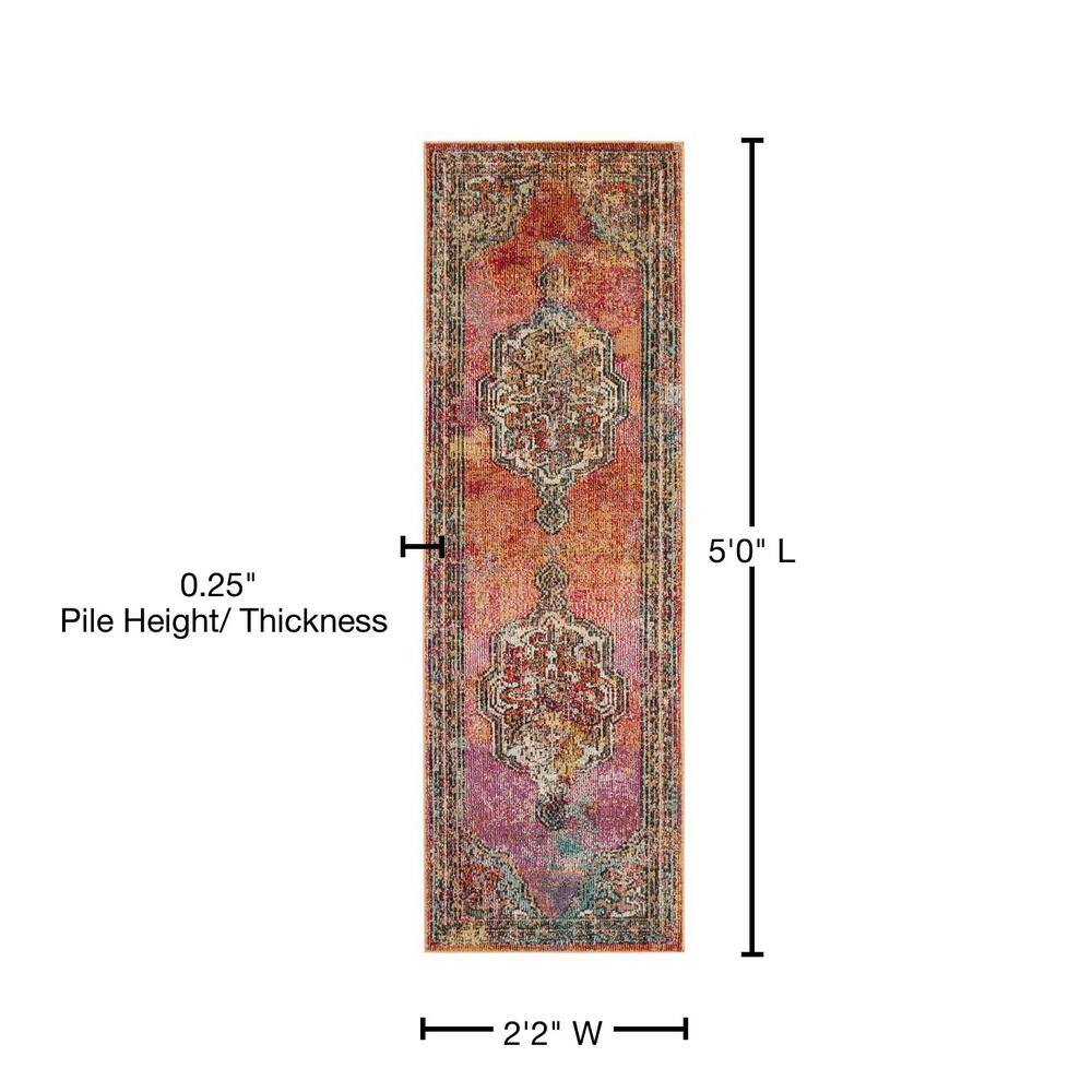 Light Blue and Orange Tufted Synthetic Runner Rug