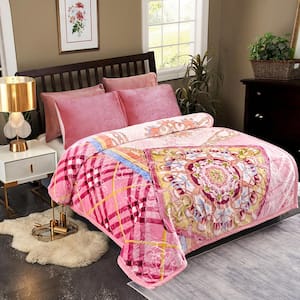 Pink 2-Ply Printed 83 in. x 93 in. Polyester Winter Fleece Blanket - 6 lbs.