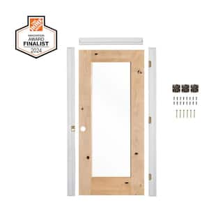 DIY RTA Kit 32in.x80in. Right-Hand 1-Lite Clear Glass Unfinished KnottyAlder Wood Single Ready To Assemble Interior Door