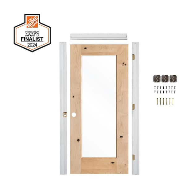 DIY RTA Kit 32in.x80in. Right-Hand 1-Lite Clear Glass Unfinished KnottyAlder Wood Single Ready To Assemble Interior Door