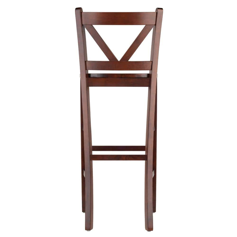 Elegant Walnut Finish V-Back Bar Stool Set, 30" Height