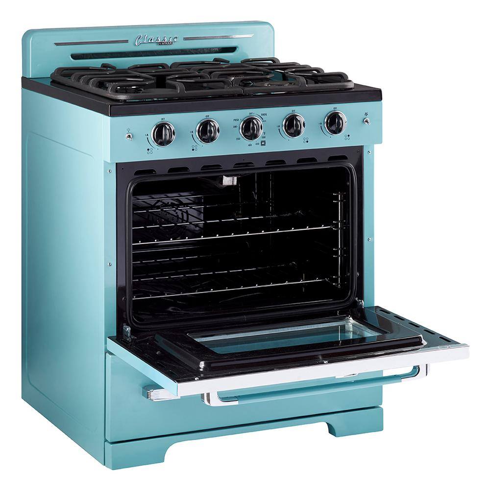 Ocean Mist Turquoise 30" Retro Freestanding Gas Range with Convection Oven