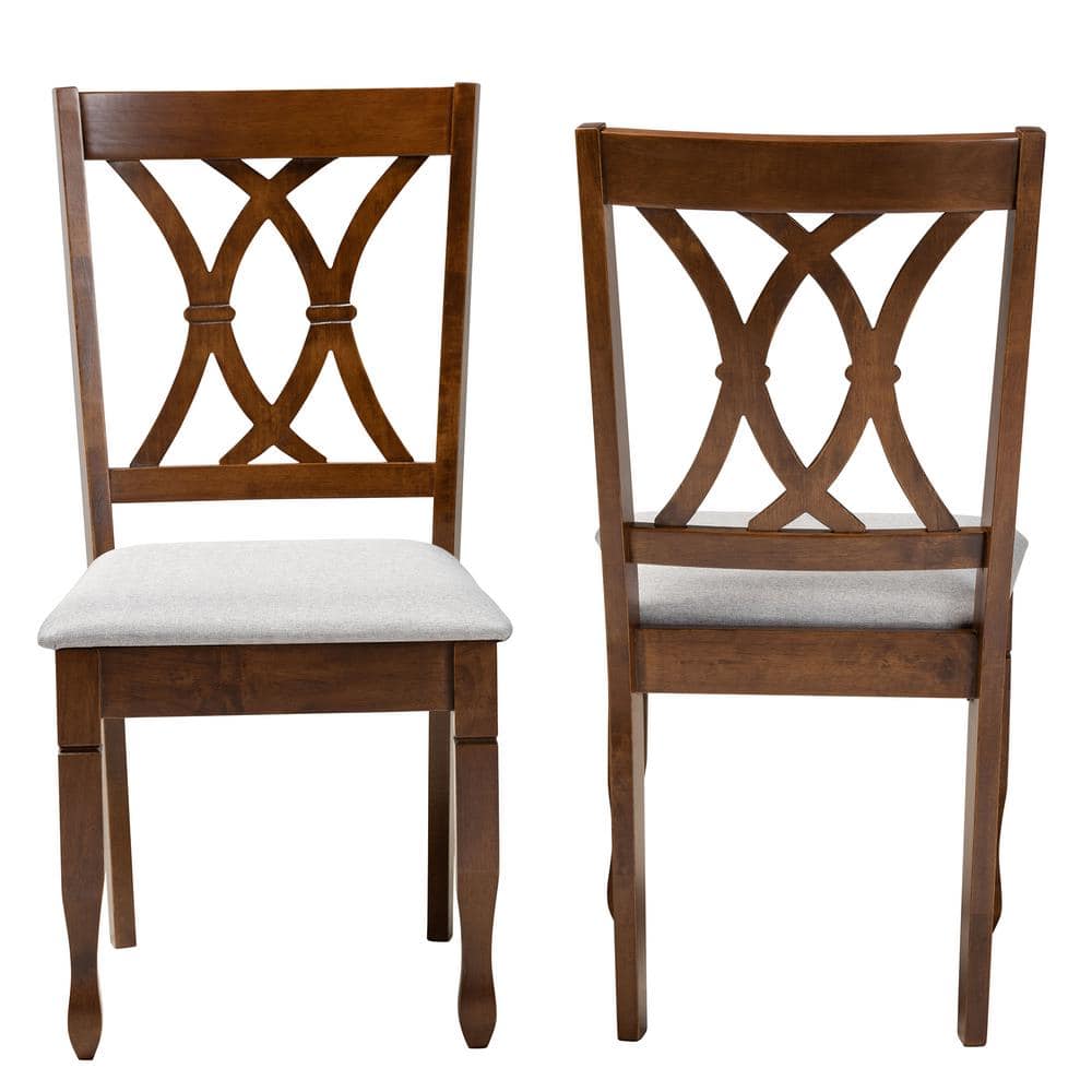 Baxton Studio Augustine Grey and Walnut Brown Fabric Dining Chair