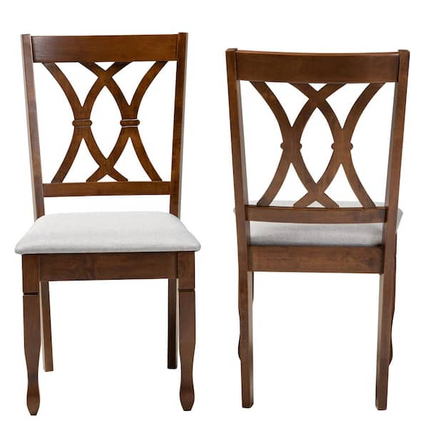 Baxton Studio Augustine Grey and Walnut Brown Fabric Dining Chair (Set of 2)