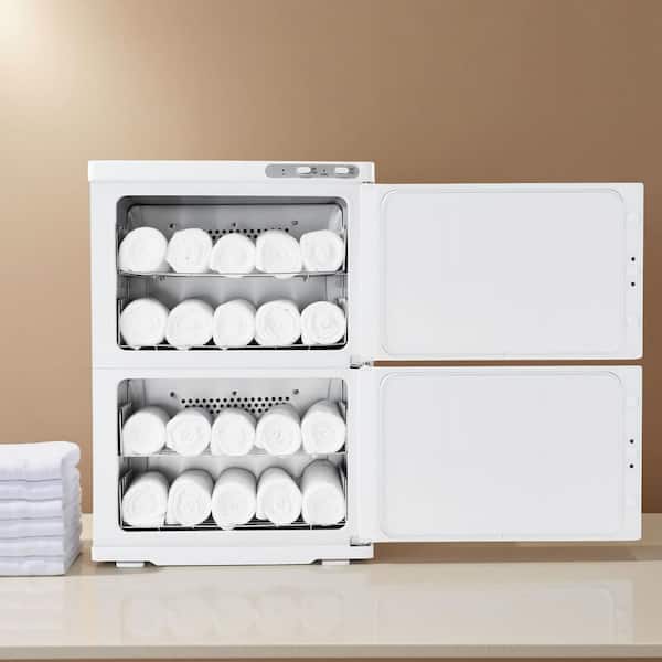 Hot Towel Warmer, 10 gal. Large Capacity 2-Tier Towel Warmer Cabinet with Clip & 4 Stainless Steel Racks White