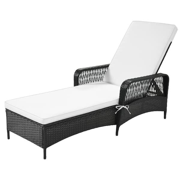 Unbranded Wicker Outdoor Black Lounge Chair with Beige Cushion Adjustable backrest ( Set of 2)