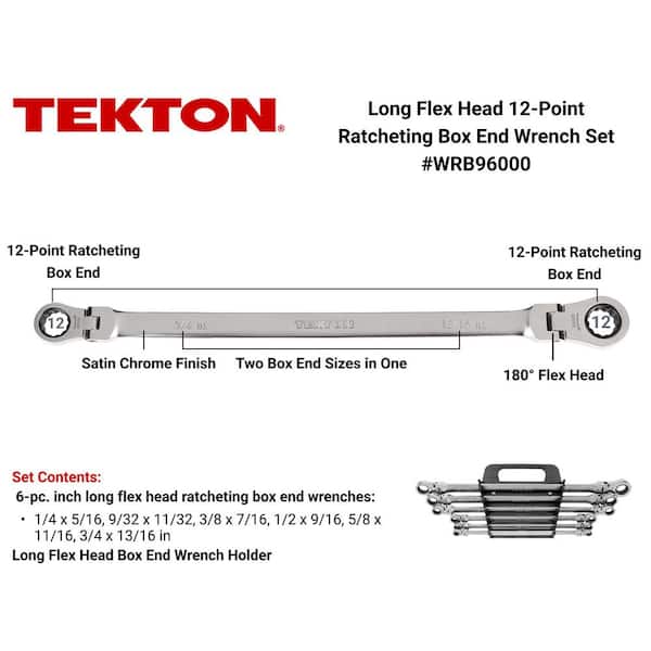 Long Flex Head 12-Point Ratcheting Box End Wrench Set with Holder, 6-Piece (1/4-13 in./16 in.)