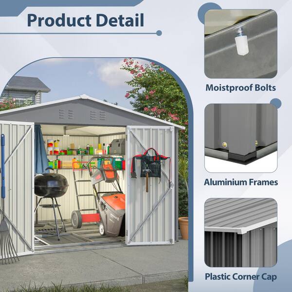 8 ft. W x 10 ft. D Metal Outdoor Storage Shed with Lockable Doors