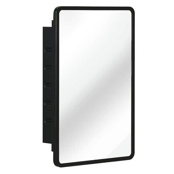 Unbranded 16 in. W x 24 in. H Black Metal Framed Rectangular Recessed/Surface Mount Medicine Cabinet with Mirror for Bathroom