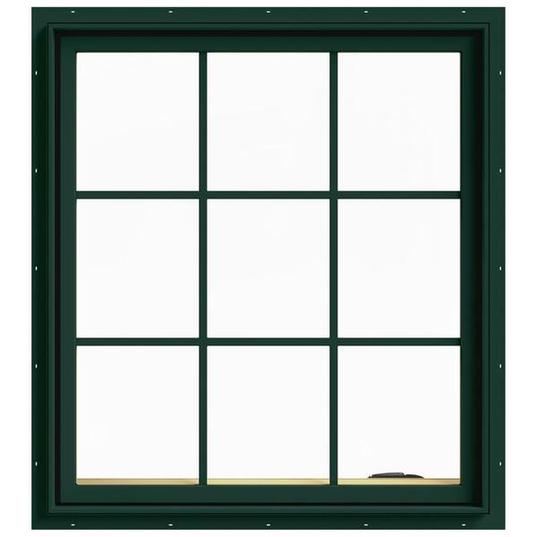 JELD-WEN 36 in. x 40 in. W-2500 Series Green Painted Clad Wood Right-Handed Casement Window with Colonial Grids/Grilles