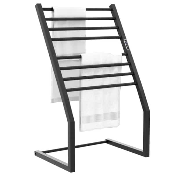 8-Bars Black Freestanding/Wall Mounted Electric Plug-In Towel Warmer Rack with LED Display