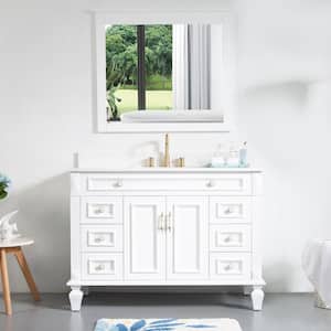 38 in. W x 33 in. H Rectangular Wood Framed Wall Bathroom Vanity Mirror in White, Vertical Hanging, Solid Wood