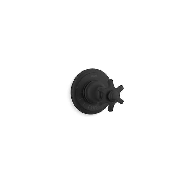 KOHLER Artifacts Mastershower Volume Control Valve Trim With Cross Handle in Matte Black