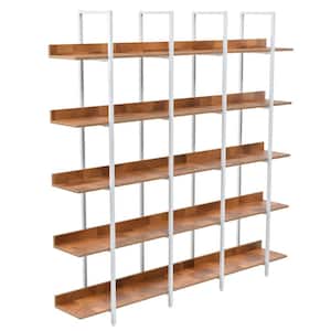 70.90 in. H x 70.90 in. W Brown and White 5-Tier Vintage Industrial Style Bookcase with Adjustable Foot Pads