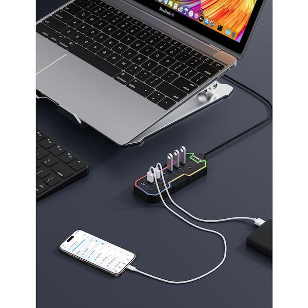 BIBIVIS 7 Ports USB Expander with RGB LED Strip for MacBook, Mac