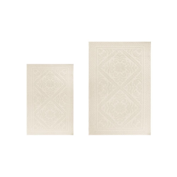 Better Trends Jaquard Collection 2-Piece Cream 100% Cotton Bath Rug Set - 17 in. x 24 in. and 21 in. x 34 in.