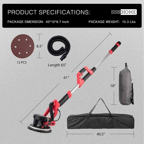 VIVOHOME 800W Electric Adjustable Variable Speed Drywall Sander Sanding Machine 