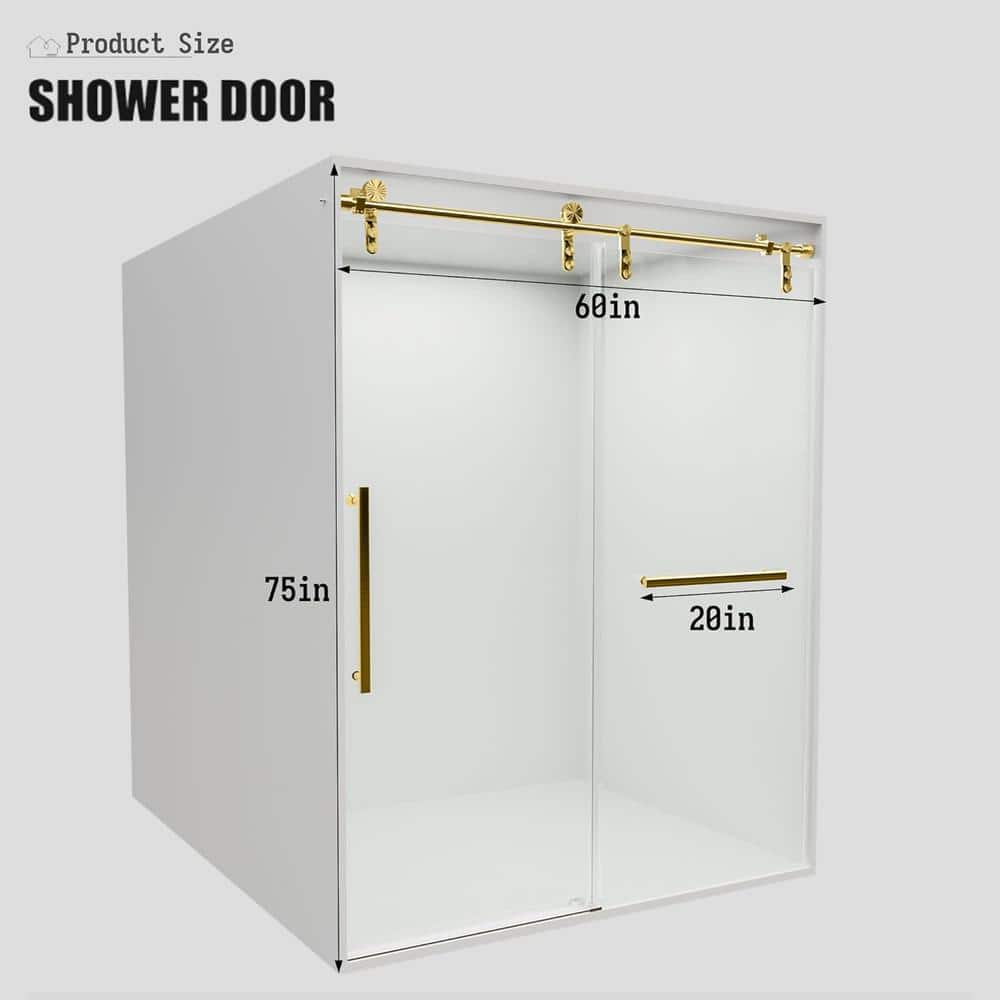 Gold Frameless Sliding Shower Door with Clear Glass and Stainless Steel Handle