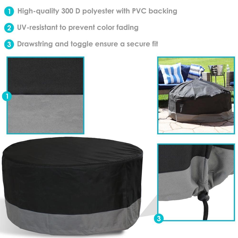 Heavy-Duty Black and Gray Round Fire Pit Cover, 80" x 25"