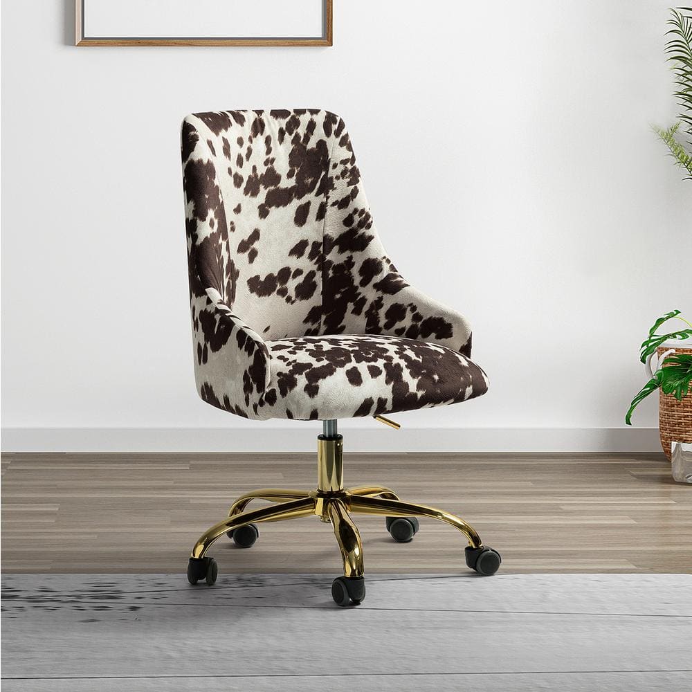 Ergonomic Swivel Task Chair in Cowhide Fabric with Metal Base