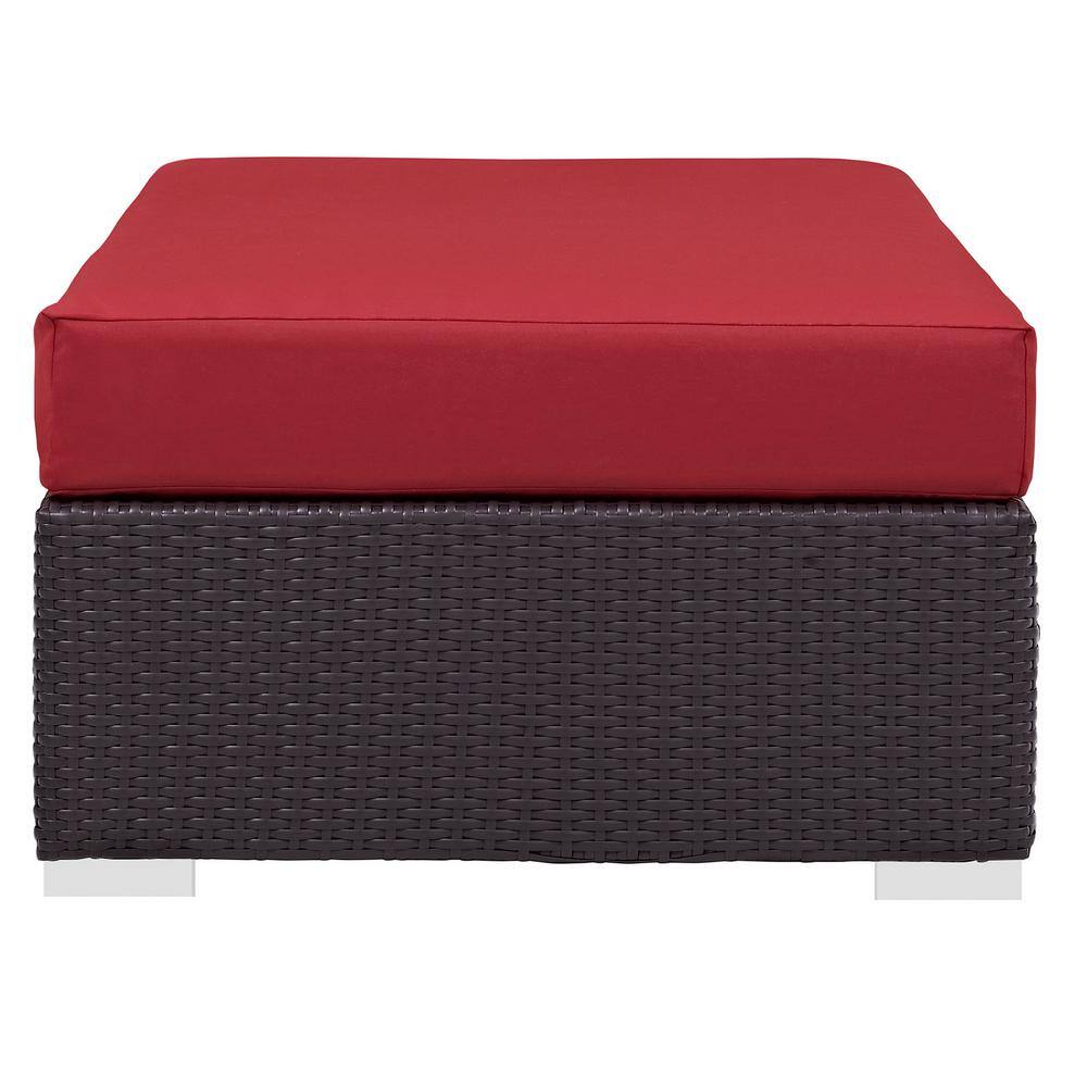 Convene Espresso Red Outdoor Patio Fabric Ottoman with Aluminum Frame