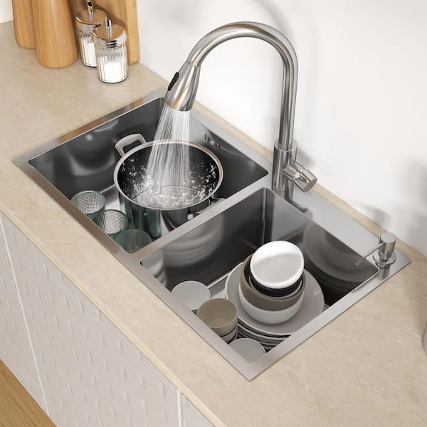 QATSPACE DESIGNS INC 32 in. Drop-In/Undermount Double Bowl